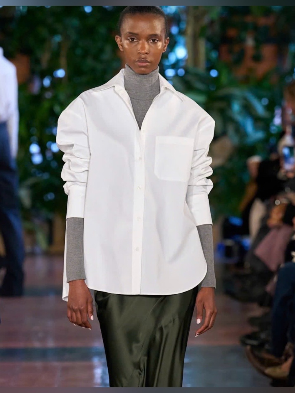 TWP White Button Down Shirt Ruched Sleeves
